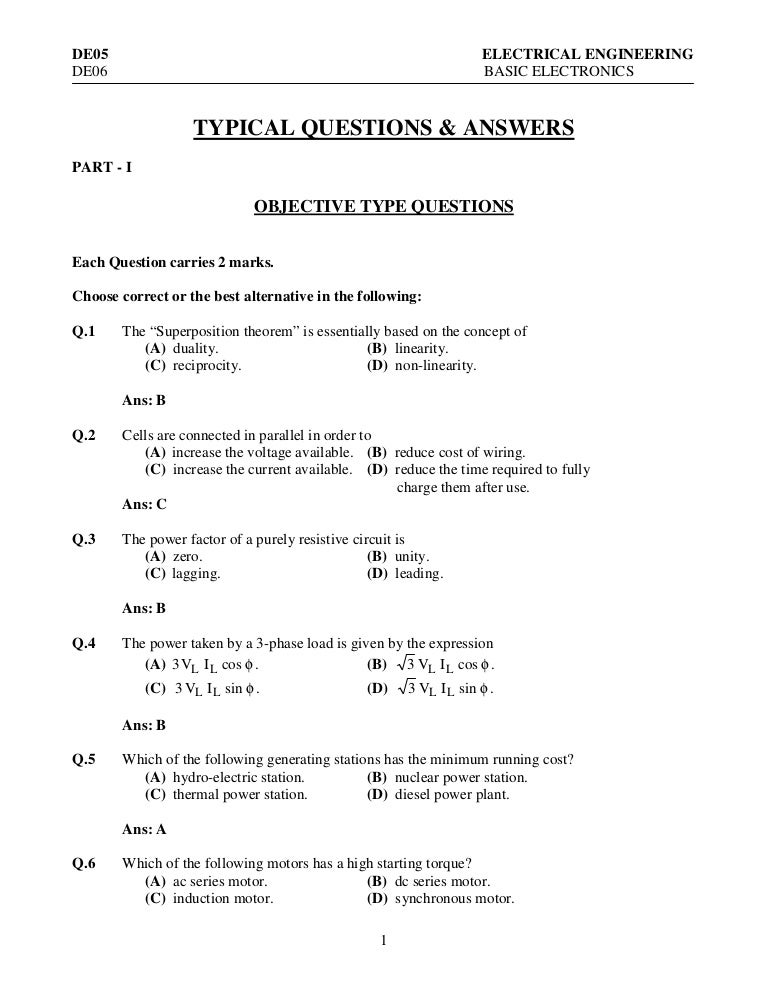 Basic Electrical Engineering Questions And Answers Pdf